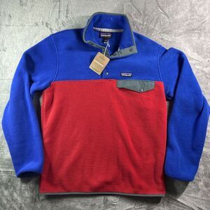 Patagonia Lightweight Synchilla Snap Fleece Pullover Red Blue Men's Small NWT